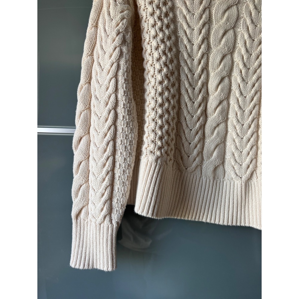 Everlane Womens XS Organic Cotton Cable Knit Sweater Cream Fishermans Crew Neck - Picture 6 of 8